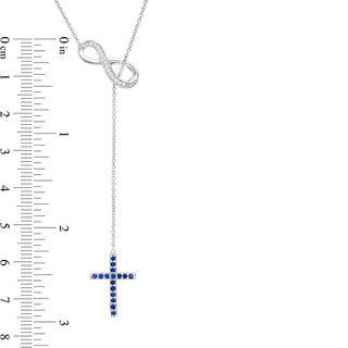 Lab-Created Blue and White Sapphire Cross and Infinity Lariat Necklace in Sterling Silver - 20"|Peoples Jewellers