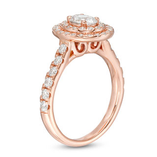 1.25 CT. T.W. Certified Canadian Oval Diamond Double Frame Engagement Ring in 14K Rose Gold (I/SI2)|Peoples Jewellers