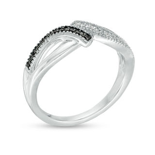 Enhanced Black and White Diamond Accent Bypass Vintage-Style Ring in Sterling Silver|Peoples Jewellers