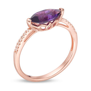 Sideways Marquise Amethyst and 0.04 CT. T.W. Diamond Ring in 10K Rose Gold|Peoples Jewellers