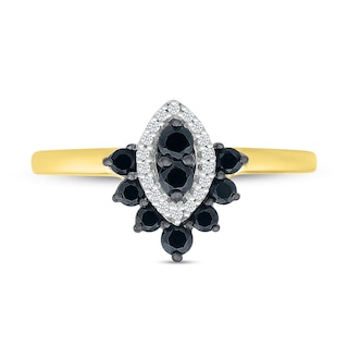 Black Spinel and 0.043 CT. T.W. Diamond Marquise Frame Ring in Sterling Silver with 14K Gold Plate|Peoples Jewellers
