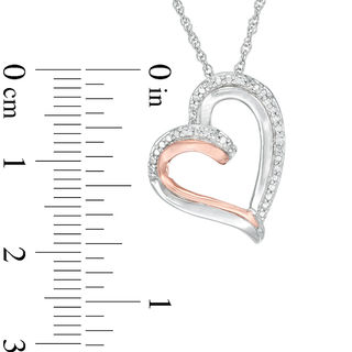 Diamond Accent Tilted Double Row Heart Pendant in Sterling Silver and 10K Rose Gold|Peoples Jewellers