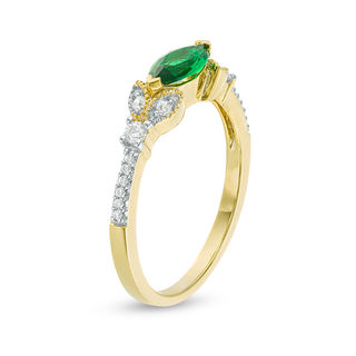 Sideways Marquise Lab-Created Emerald and 0.11 CT. T.W. Diamond Petals Ring in 10K Gold|Peoples Jewellers