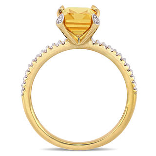 Emerald-Cut Citrine and 0.10 CT. T.W. Diamond Ring in 10K Gold|Peoples Jewellers