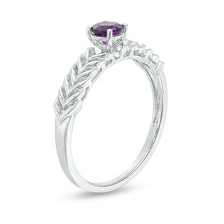 4.0mm Amethyst Solitaire Laurel Leaf Shank Promise Ring in Sterling Silver|Peoples Jewellers