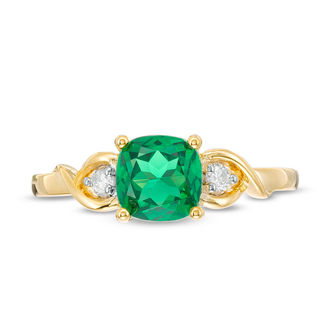 6.0mm Cushion-Cut Lab-Created Emerald and Diamond Accent Crossover Loop Promise Ring in 10K Gold|Peoples Jewellers