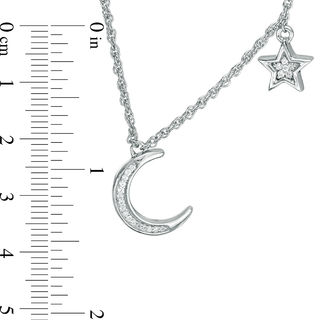 0.065 CT. T.W. Diamond Crescent Moon and Star Necklace in Sterling Silver|Peoples Jewellers