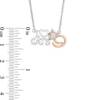 Diamond Accent "I Heart CATS" Necklace in Sterling Silver and 10K Rose Gold - 17.5"|Peoples Jewellers