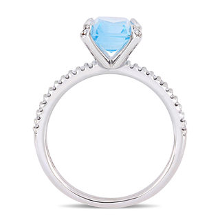 Emerald-Cut Sky Blue Topaz and 0.10 CT. T.W. Diamond Engagement Ring in 10K White Gold|Peoples Jewellers