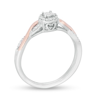 0.115 CT. T.W. Diamond Frame Twist Shank Promise Ring in Sterling Silver and 10K Rose Gold|Peoples Jewellers