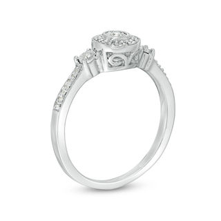 0.085 CT. T.W. Diamond Frame Three Stone Promise Ring in Sterling Silver|Peoples Jewellers