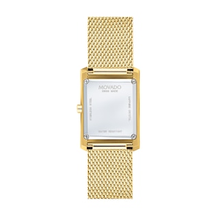 Ladies' Movado La Nouvelle Gold-Tone PVD Mesh Watch with Rectangular Black Dial (Model: 0607189)|Peoples Jewellers