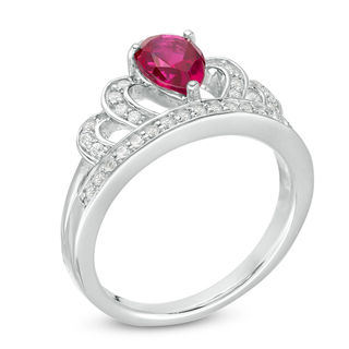 Pear-Shaped Lab-Created Ruby and White Sapphire Crown Ring in Sterling Silver|Peoples Jewellers