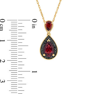 Pear-Shaped Garnet and 0.085 CT. T.W. Black Diamond Frame Vintage-Style Drop Pendant in 10K Gold|Peoples Jewellers