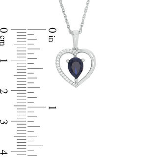 Pear-Shaped Lab-Created Blue Sapphire and 0.04 CT. T.W. Diamond Heart Pendant in Sterling Silver|Peoples Jewellers