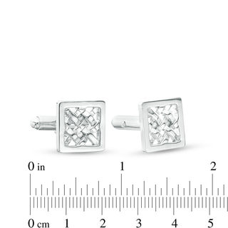 Men's Square Frame Criss-Cross Pattern Cuff Links in Sterling Silver|Peoples Jewellers