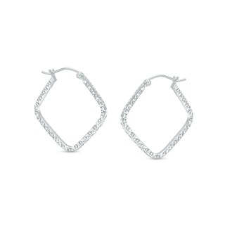 Diamond-Cut Square-Shaped Tube Hoop Earrings in Sterling Silver|Peoples Jewellers