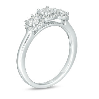 0.95 CT. T.W. Certified Canadian Diamond Frame Three Stone Engagement Ring in 14K White Gold (I/I1)|Peoples Jewellers