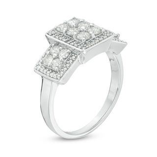 0.95 CT. T.W. Composite Diamond Three Stone Frame Engagement Ring in Sterling Silver|Peoples Jewellers