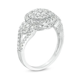 0.95 CT. T.W. Composite Diamond Three Stone Frame Ring in Sterling Silver|Peoples Jewellers