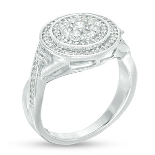 0.45 CT. T.W. Diamond Triple Frame Crossover Shank Ring in Sterling Silver|Peoples Jewellers