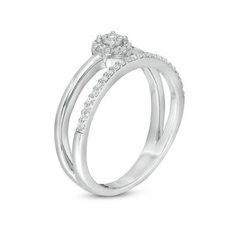 0.18 CT. T.W. Diamond Frame Double Row Stacked Ring in Sterling Silver|Peoples Jewellers