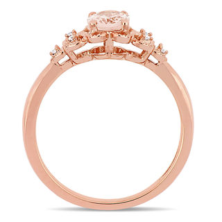 Oval Morganite and Diamond Accent Tri-Sides Vintage-Style Ring in 10K Rose Gold|Peoples Jewellers