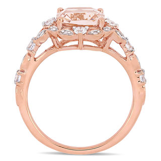 8.0mm Cushion-Cut Morganite, White Sapphire and 0.06 CT. T.W. Diamond Ornate Frame Ring in 14K Rose Gold|Peoples Jewellers