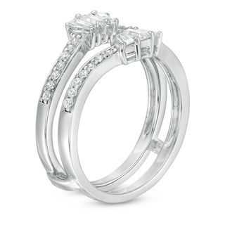 0.29 CT. T.W. Baguette and Round Diamond Fan Ring Solitaire Enhancer in 10K White Gold|Peoples Jewellers