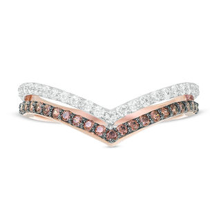 0.45 CT. T.W. Enhanced Champagne and White Diamond Two Row Chevron Band in 10K Rose Gold|Peoples Jewellers