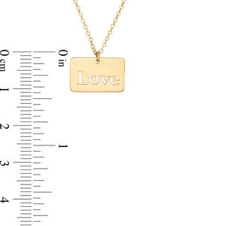 "Love" Laser-Cut Rectangular Pendant in 14K Gold|Peoples Jewellers