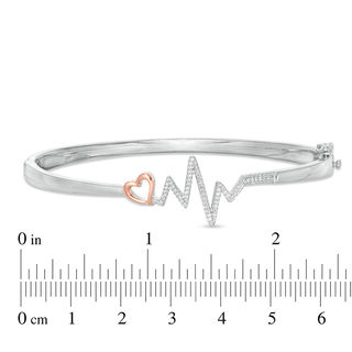 0.18 CT. T.W. Diamond Heart and Heartbeat Bangle in Sterling Silver and 10K Rose Gold|Peoples Jewellers