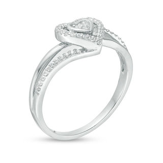 0.145 CT. T.W. Composite Diamond Heart Frame Bypass Promise Ring in Sterling Silver|Peoples Jewellers
