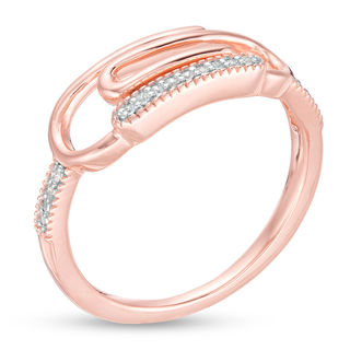 0.04 CT. T.W Diamond Sideways Paper Clip Vintage-Style Ring in Sterling Silver with 14K Rose Gold Plate|Peoples Jewellers