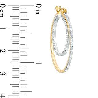 0.45 CT. T.W. Diamond Double Hoop Earrings in Sterling Silver with 14K Gold Plate|Peoples Jewellers