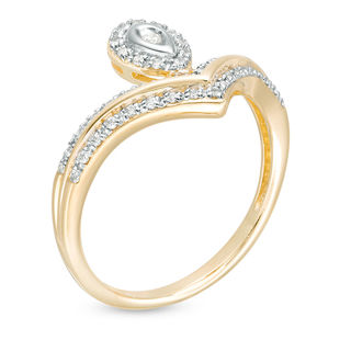 0.15 CT. T.W. Diamond Pear-Shaped Frame Double Chevron Ring in 10K Gold|Peoples Jewellers