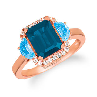 Le Vian® Deep Sea Blue Topaz™, Ocean Blue Topaz™ and Vanilla Sapphires™ Frame Side Accent Ring in 14K Strawberry Gold™|Peoples Jewellers
