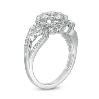 1.00 CT. T.W. Diamond Clover Frame Tri-Sides Ring in 10K White Gold|Peoples Jewellers