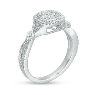 0.115 CT. T.W. Composite Diamond Cushion Frame Vintage-Style Ring in Sterling Silver|Peoples Jewellers