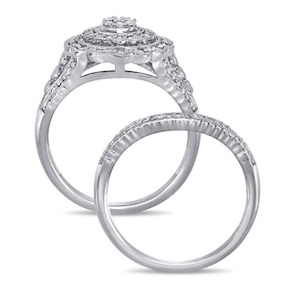 0.24 CT. T.W. Composite Diamond Vintage-Style Scallop Frame Bridal Set in Sterling Silver|Peoples Jewellers