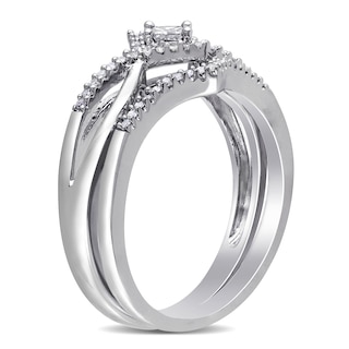 0.24 CT. T.W. Princess-Cut Diamond Split Shank Bridal Set in Sterling Silver|Peoples Jewellers