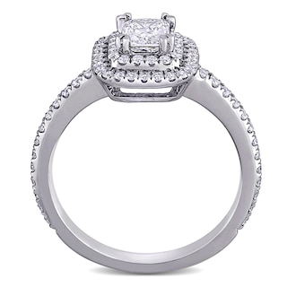 0.95 CT. T.W. Radiant-Cut Diamond Double Frame Engagement Ring in 14K White Gold (H/VS2)|Peoples Jewellers
