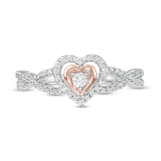0.23 CT. T.W. Diamond Double Heart Twist Ring in Sterling Silver and 10K Rose Gold|Peoples Jewellers
