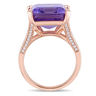 Emerald-Cut Amethyst and 0.44 CT. T.W. Diamond Split Shank Ring in 14K Rose Gold|Peoples Jewellers