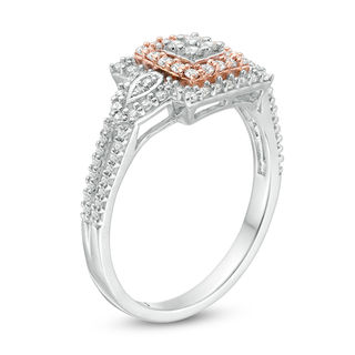 0.45 CT. T.W. Diamond Double Square Frame Ring in 10K Two-Tone Gold|Peoples Jewellers