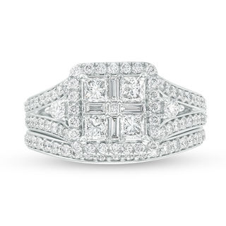 1.50 CT. T.W. Quad Princess-Cut Diamond Frame Vintage-Style Bridal Set in 14K White Gold|Peoples Jewellers