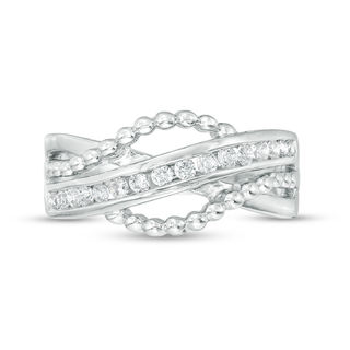 0.23 CT. T.W. Diamond and Bead Crossover Ring in 10K White Gold|Peoples Jewellers