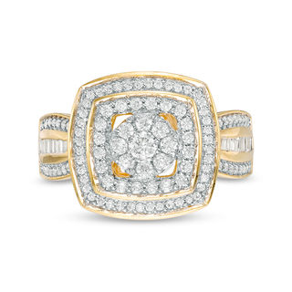 0.69 CT. T.W. Diamond Double Cushion Frame Multi-Row Ring in 10K Gold|Peoples Jewellers