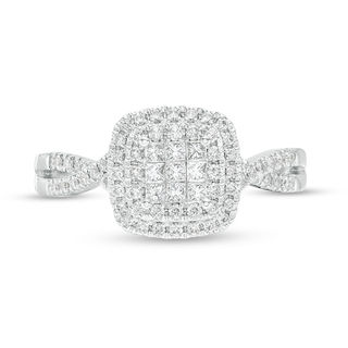 0.50 CT. T.W. Princess-Cut Composite Diamond Double Cushion Frame Twist Engagement Ring in 10K White Gold|Peoples Jewellers