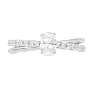 0.70 CT. T.W. Oval Diamond Crossover Engagement Ring in 14K White Gold|Peoples Jewellers